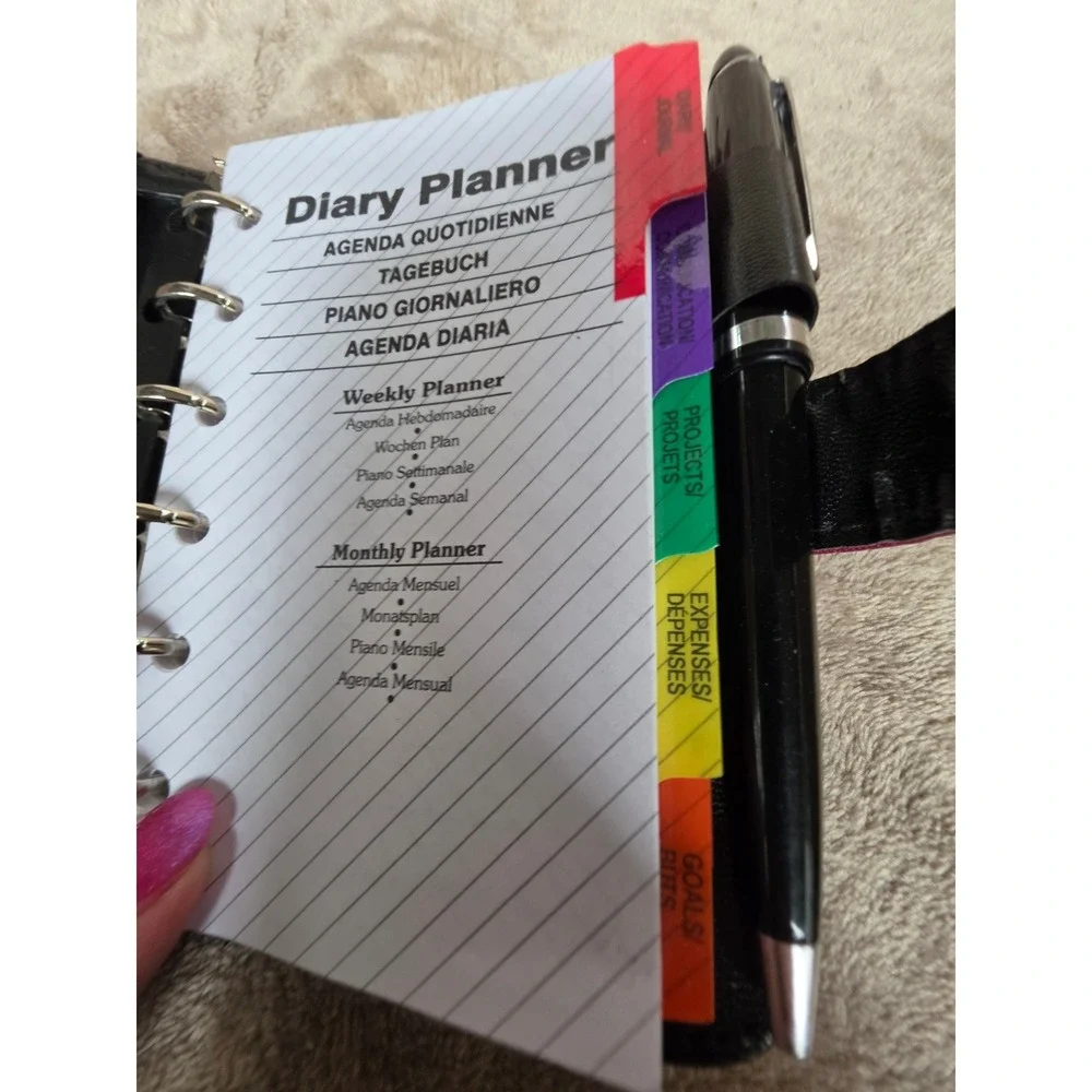 Magenta 6-Ring Binder Personal Organizer Planner with Calculator and Pen Black